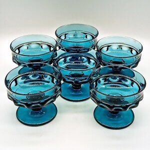 Colony Crown Blue Glass Sherbet Bowls (6)